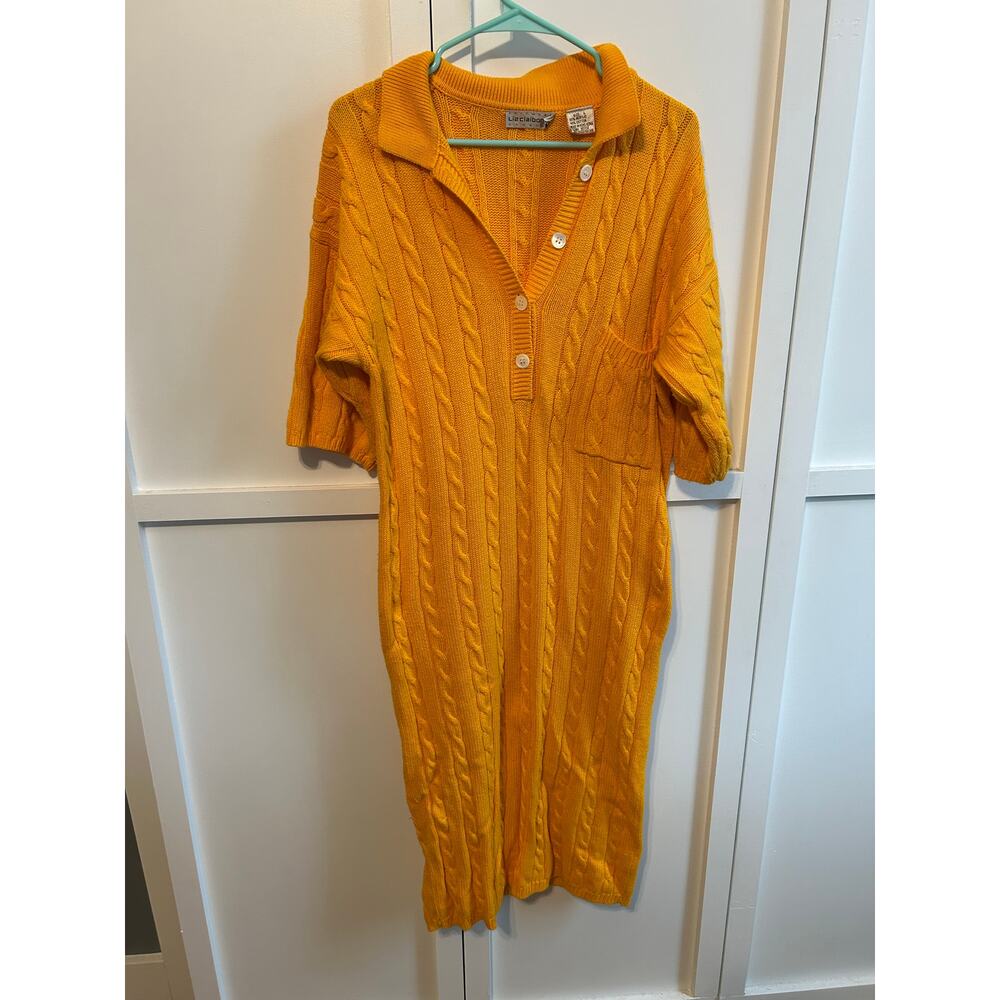 Liz Claiborne Cotton Blend Knit Yellow Dress Large